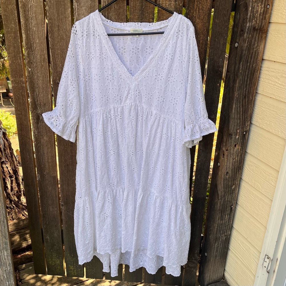 Sundance Jasmine Tiered Eyelet Dress In White Sz Petite XL